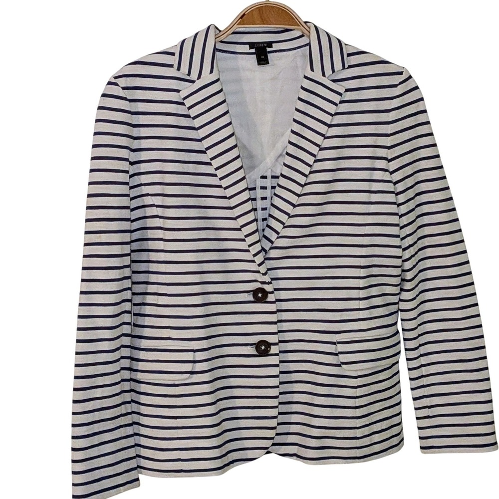 J. Crew Maritime Striped Blazer Jacket Navy White Cotton Spandex Women's XS‎
